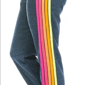 AVIATOR NATION 5 Stripe Sweatpant in Heather Navy Neon - women’s S